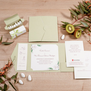 Partecipazione solidale EcoLife con folder Kiwi, regalo solidale in ambito Bomboniere solidali